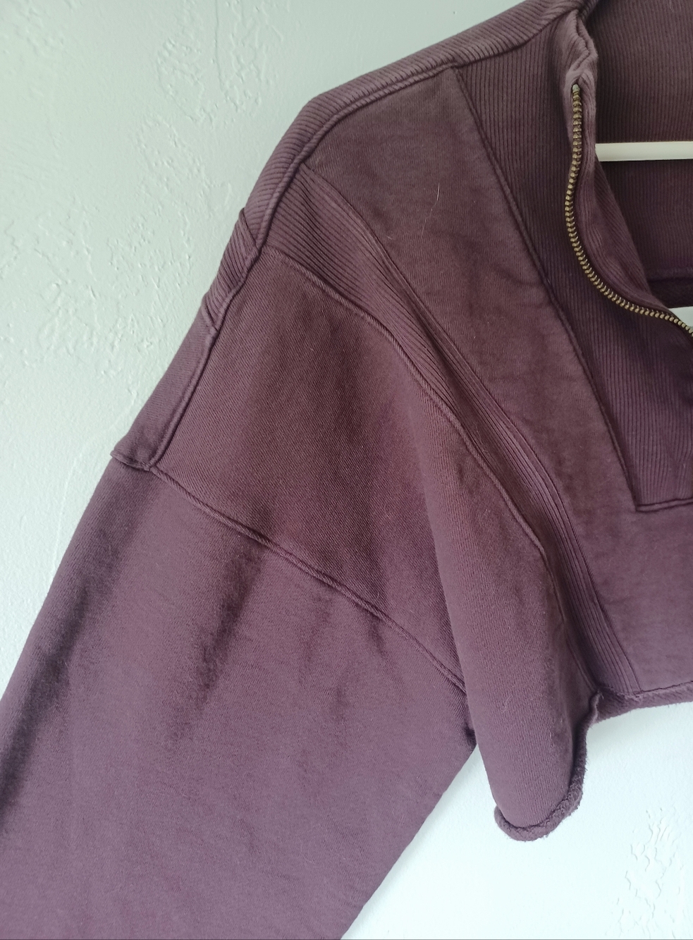 Joah Brown Cropped Quarter-Zip Sweatshirt in Plum - Picture 6 of 7